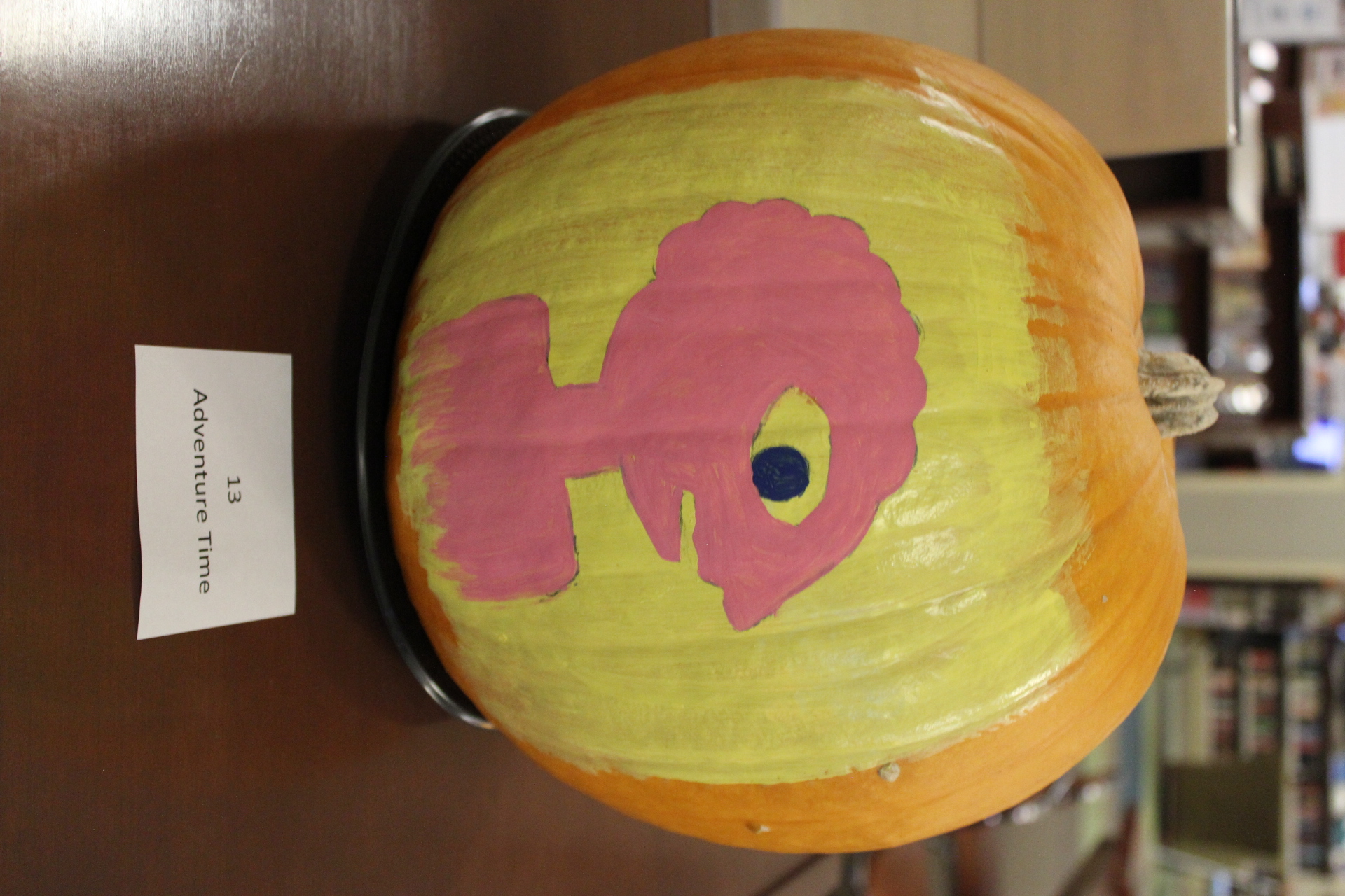 Pumpkin decorated as "Adventure Time"