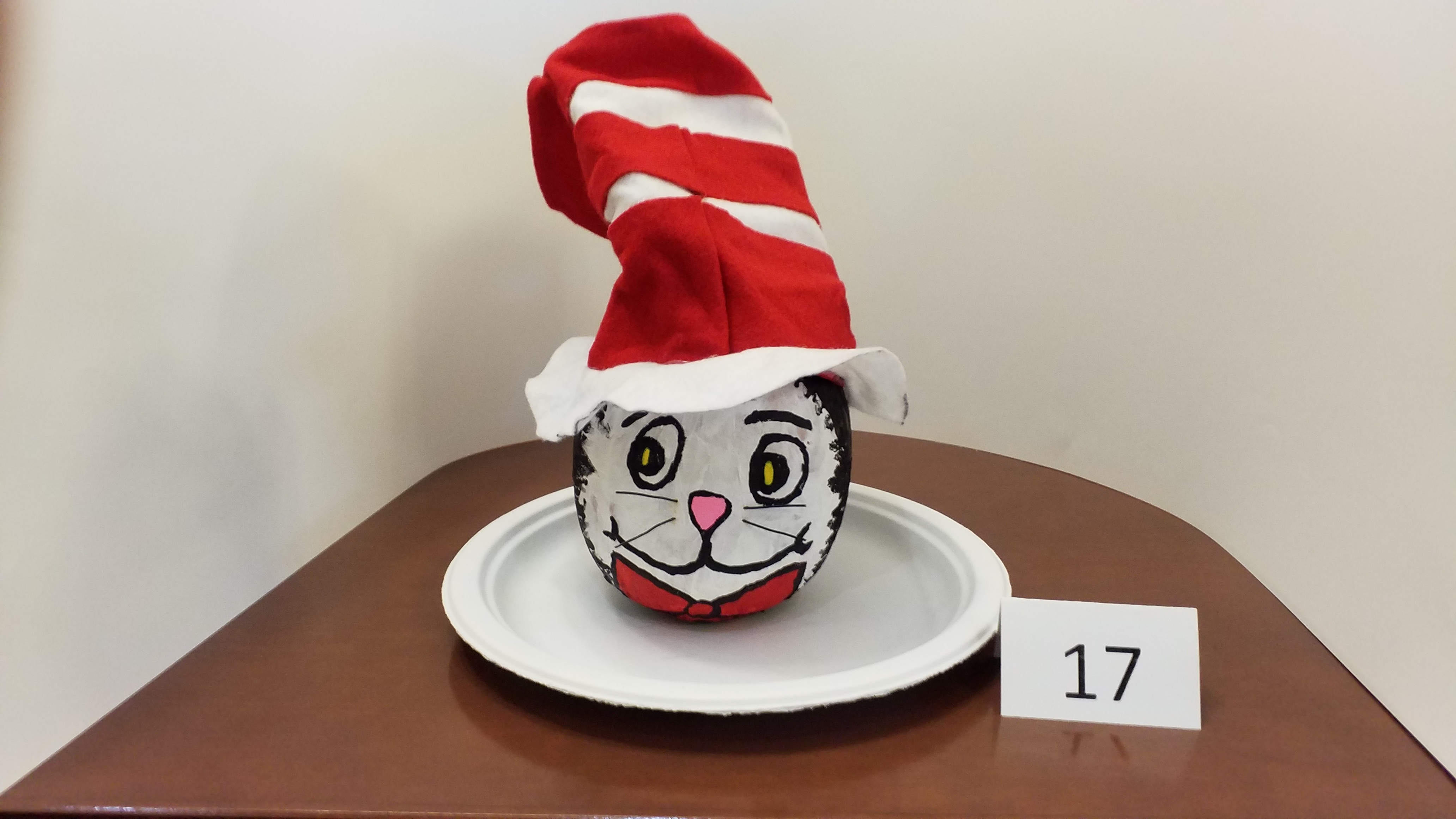 Pumpkin decorated as the Cat in the Hat