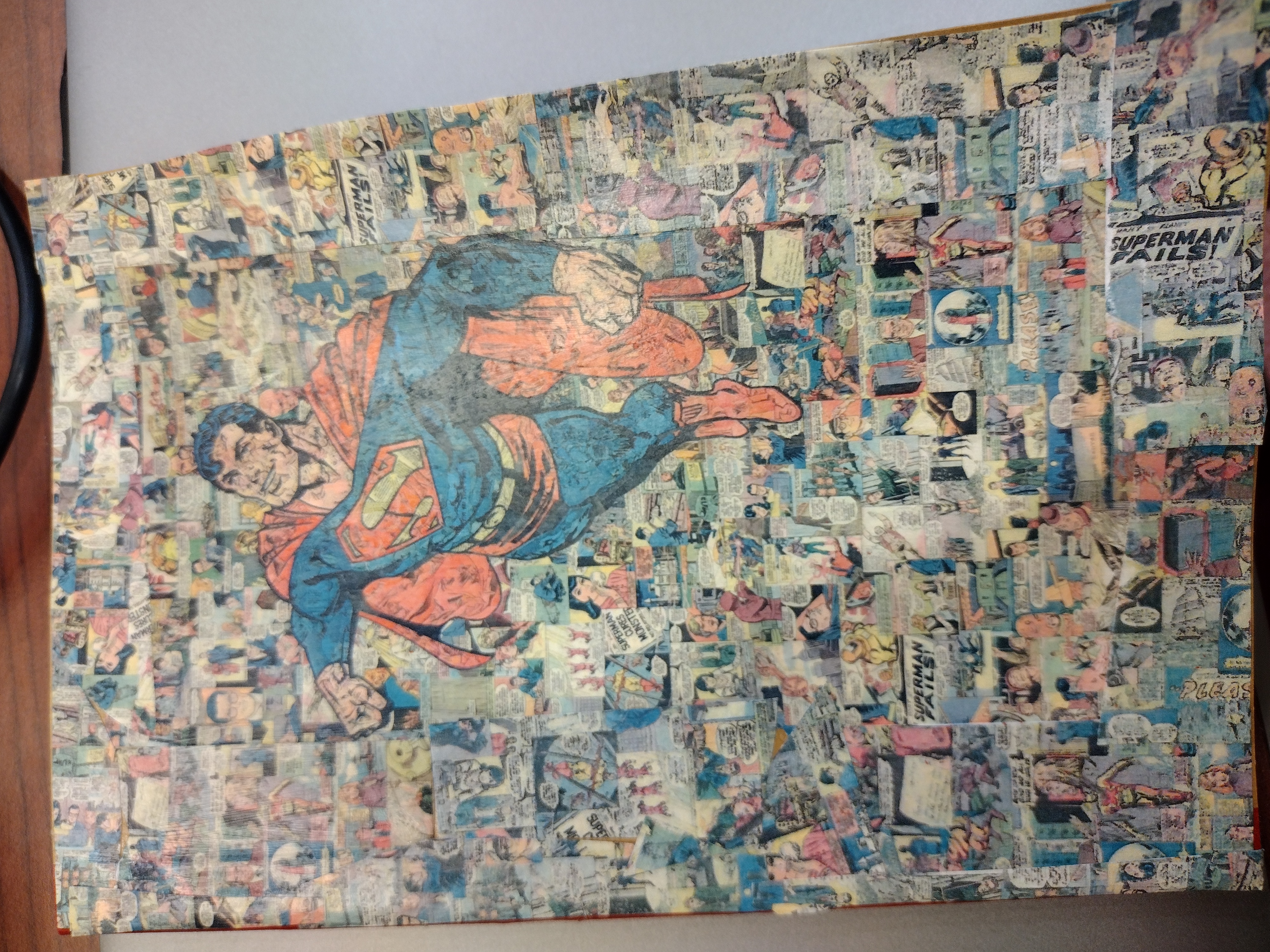 Journal with cover made from a collage of comic book clippings