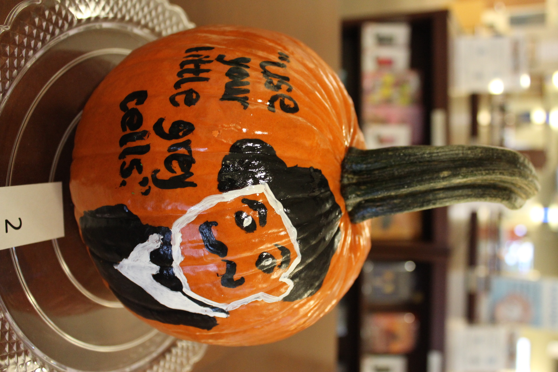 Pumpkin decorated as "Hercule Poirot"