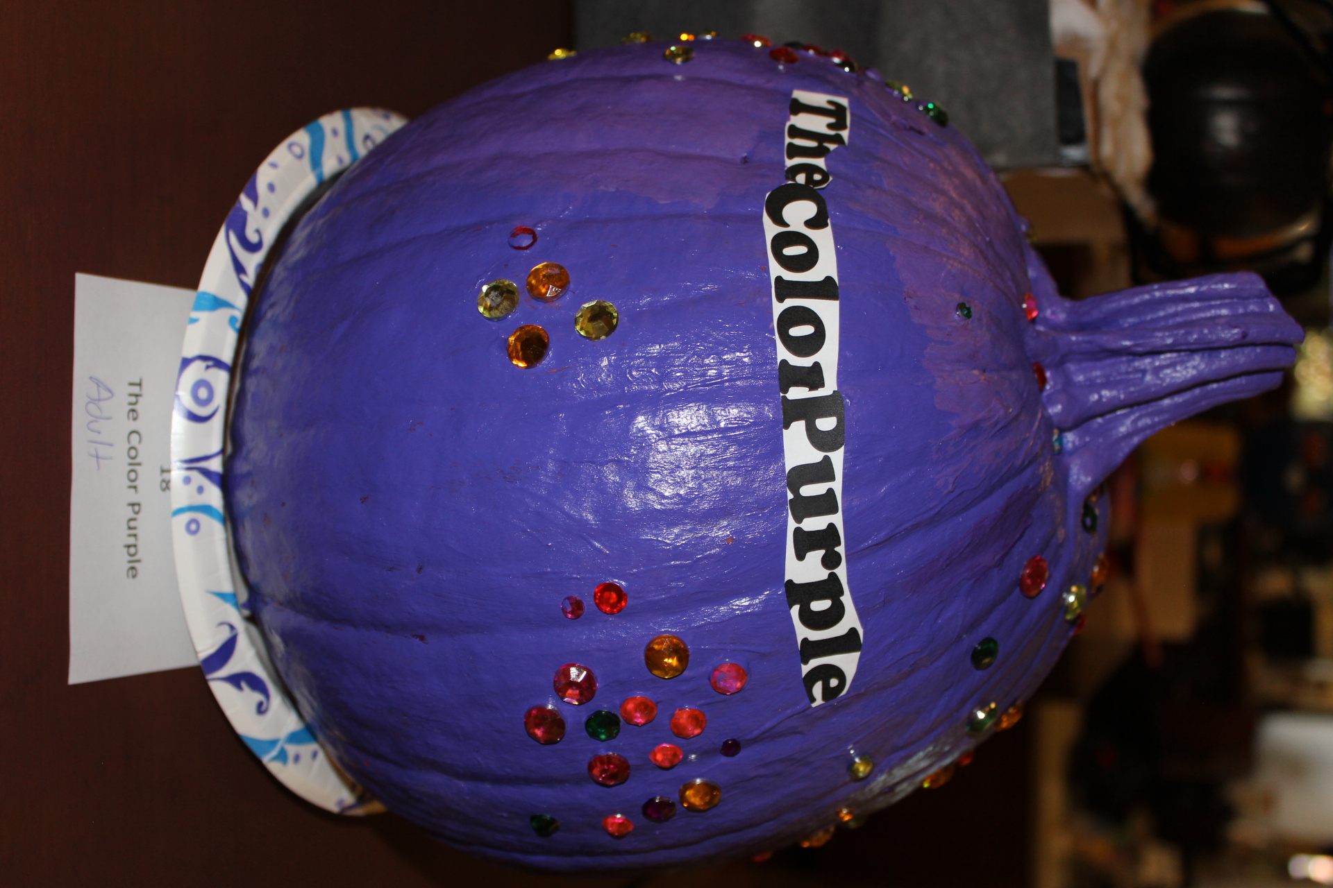 Pumpkin decorated as "The Color Purple"