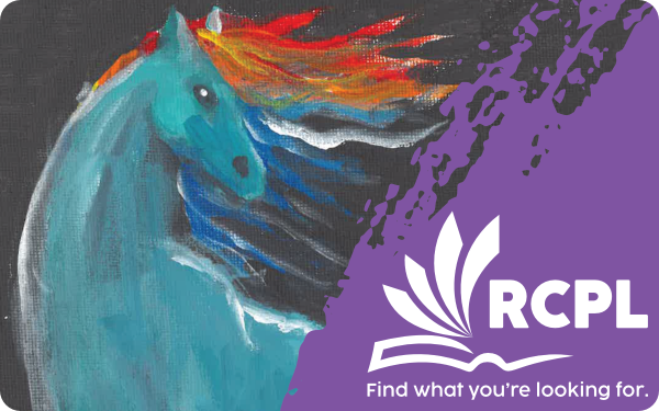 Library card with art of horse with colorful mane