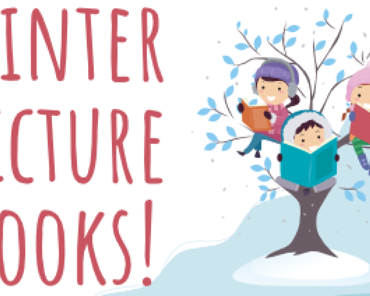 Winter picture books! Small children reading in a snowy tree. 