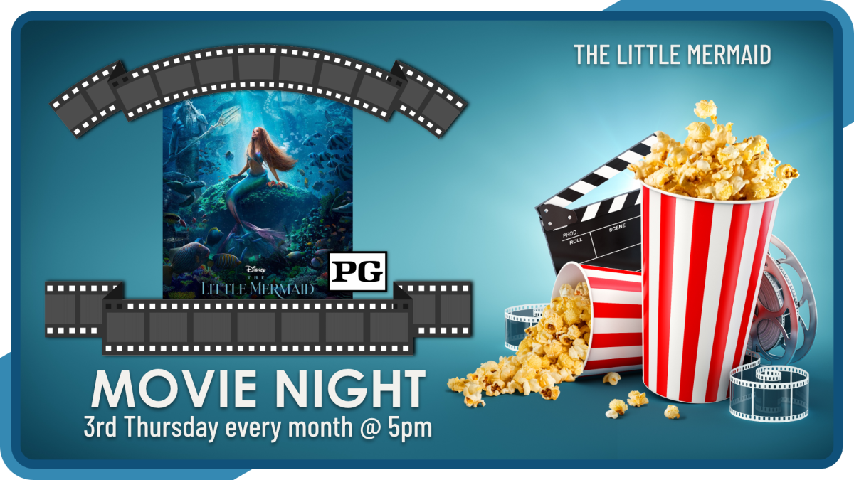 Movie Night, third Thursday monthly at 5pm, intended age groups vary by film rating