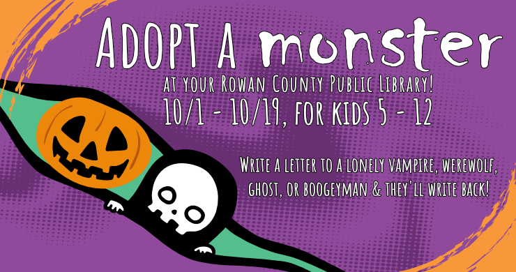 Adopt a Monster, October 1st through 19th, intended for ages 5-12